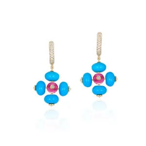 Turquoise Rubelite Bead Diamond Earrings