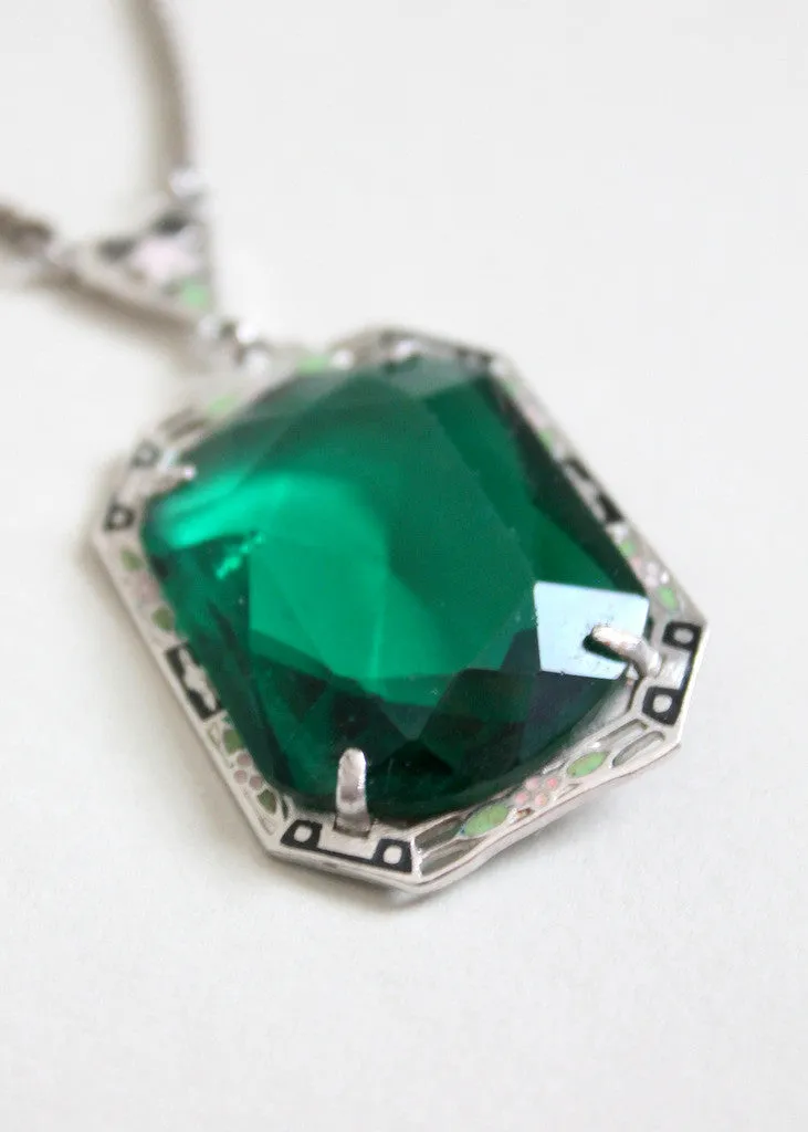 Vintage 1930s Art Deco Enameled Emerald Necklace