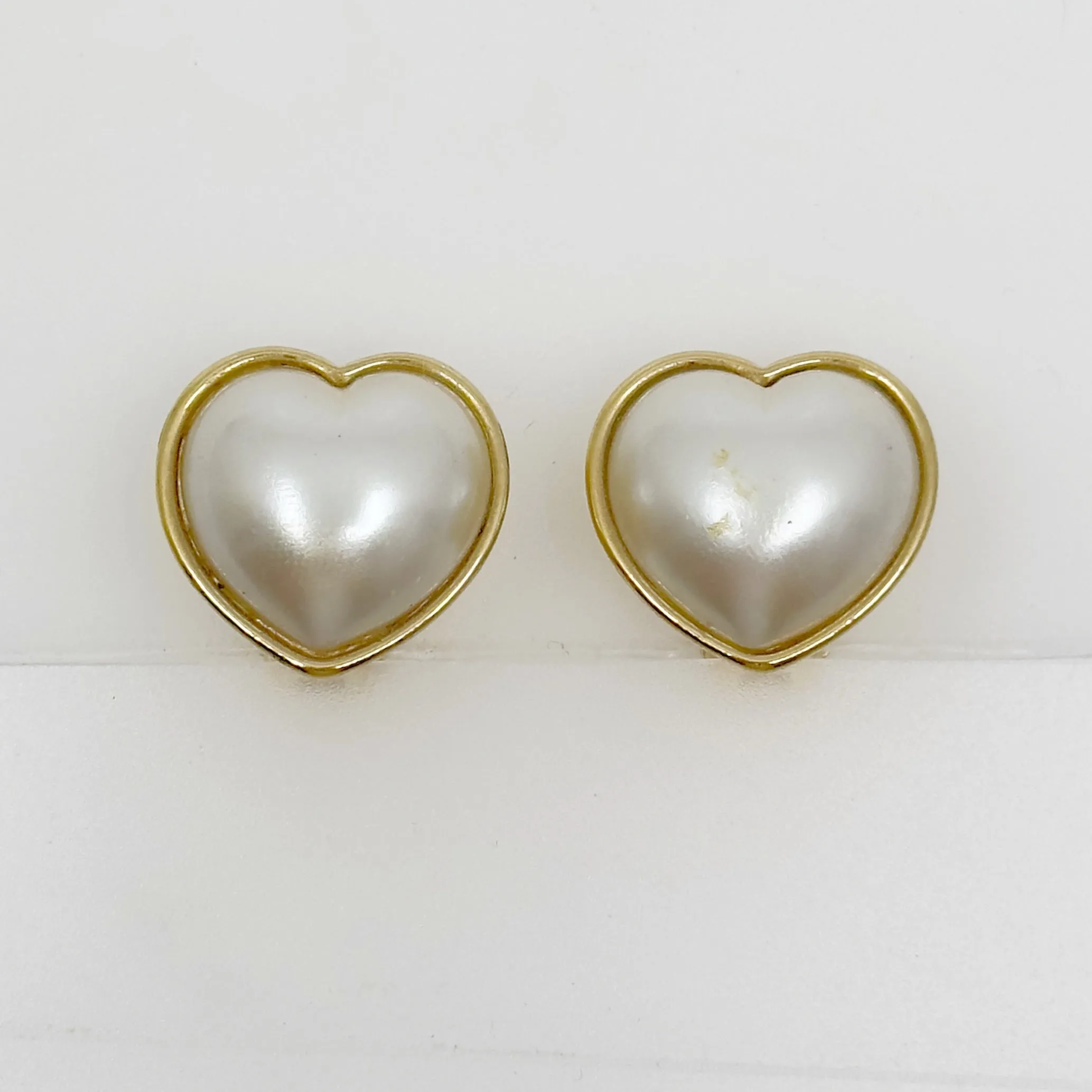 Vintage Gold tone heart pearl clip on earrings