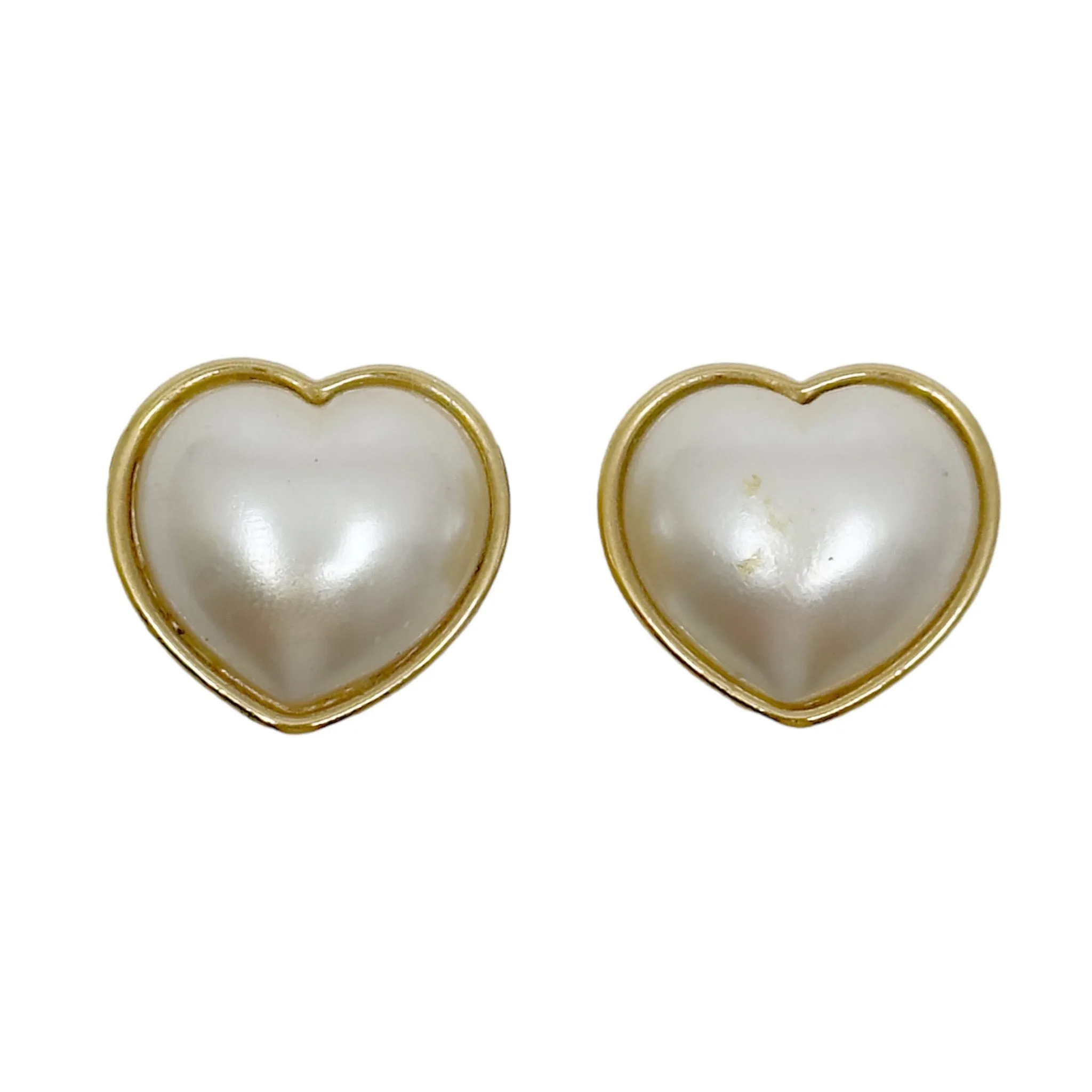 Vintage Gold tone heart pearl clip on earrings