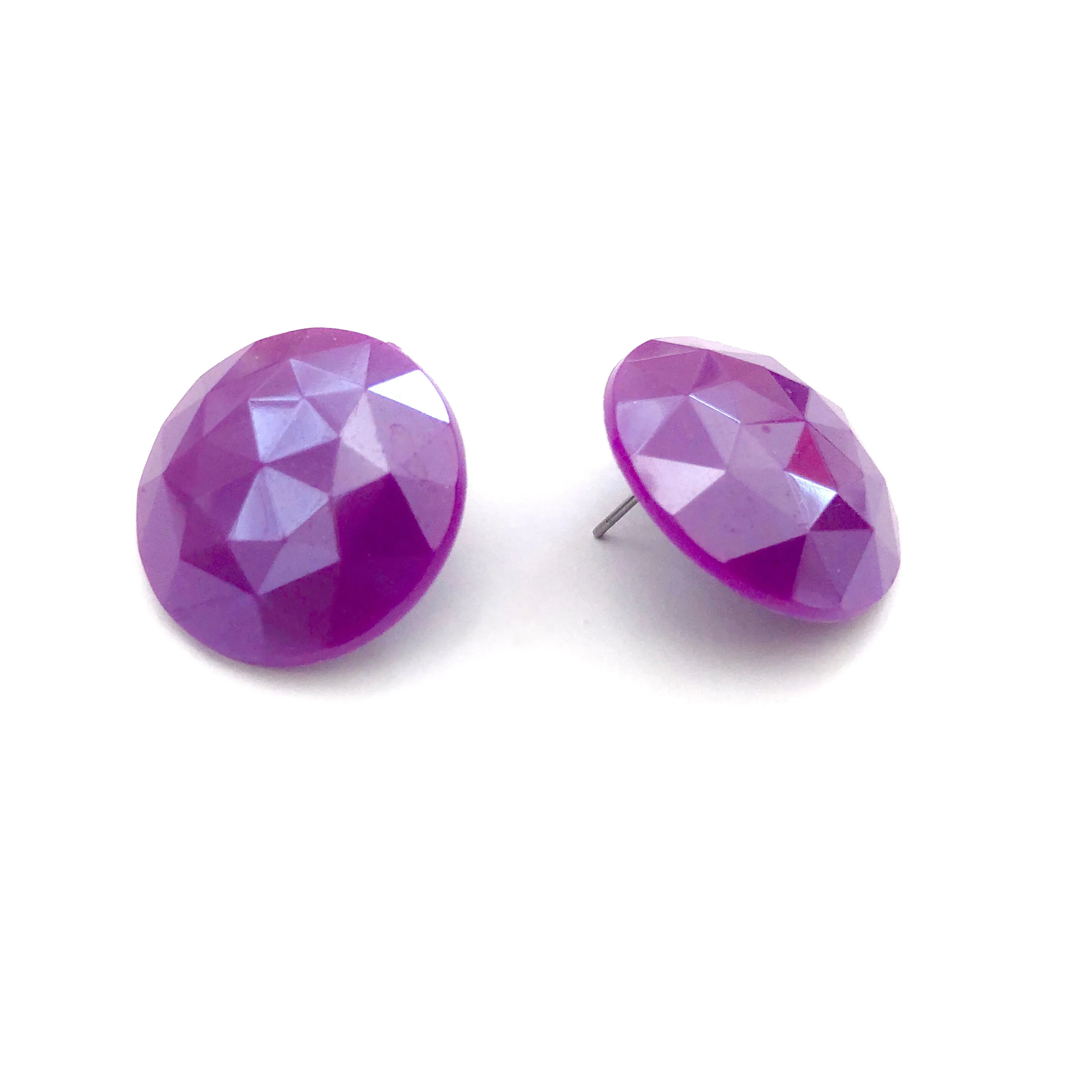 Violet Faceted Retro Button Stud Earrings