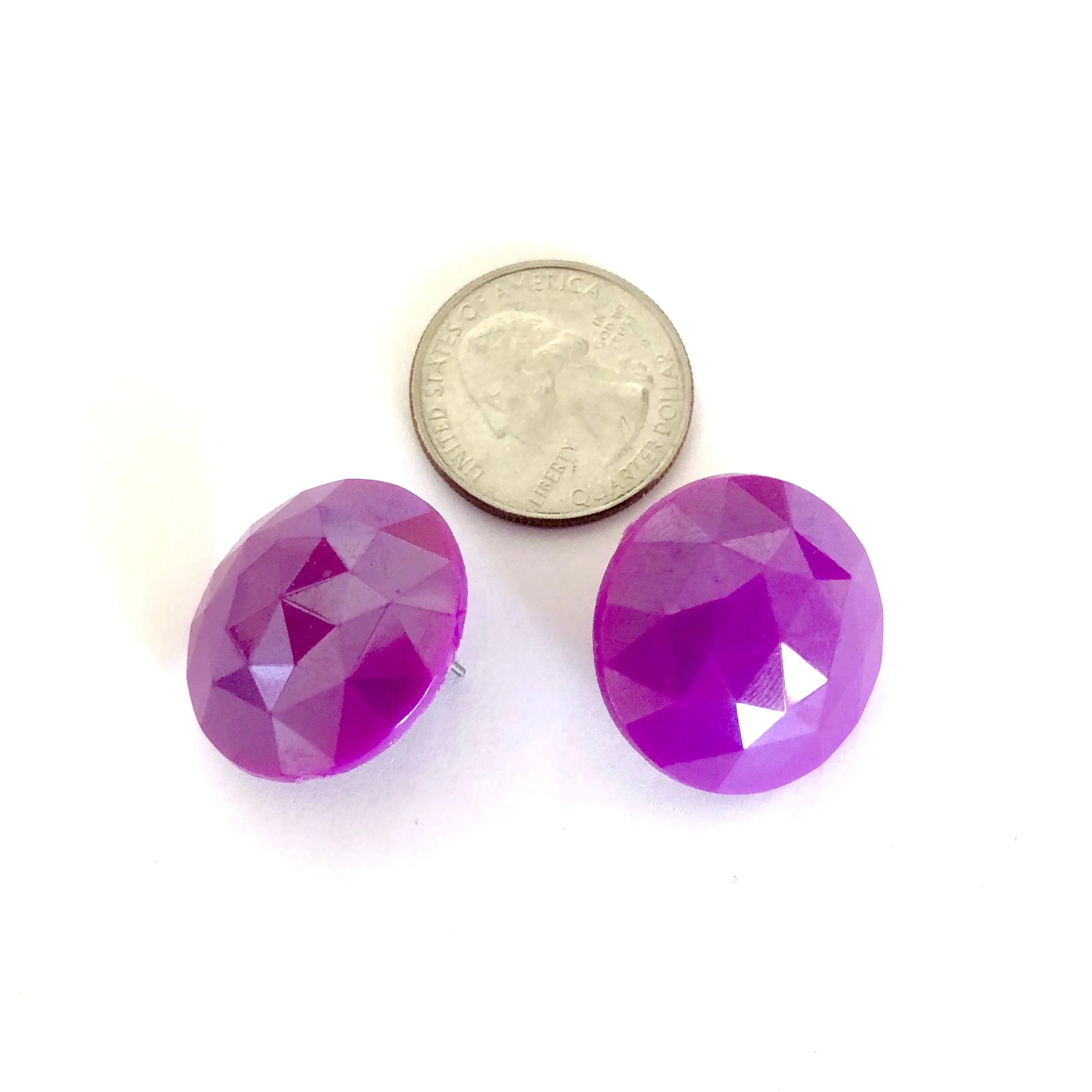 Violet Faceted Retro Button Stud Earrings