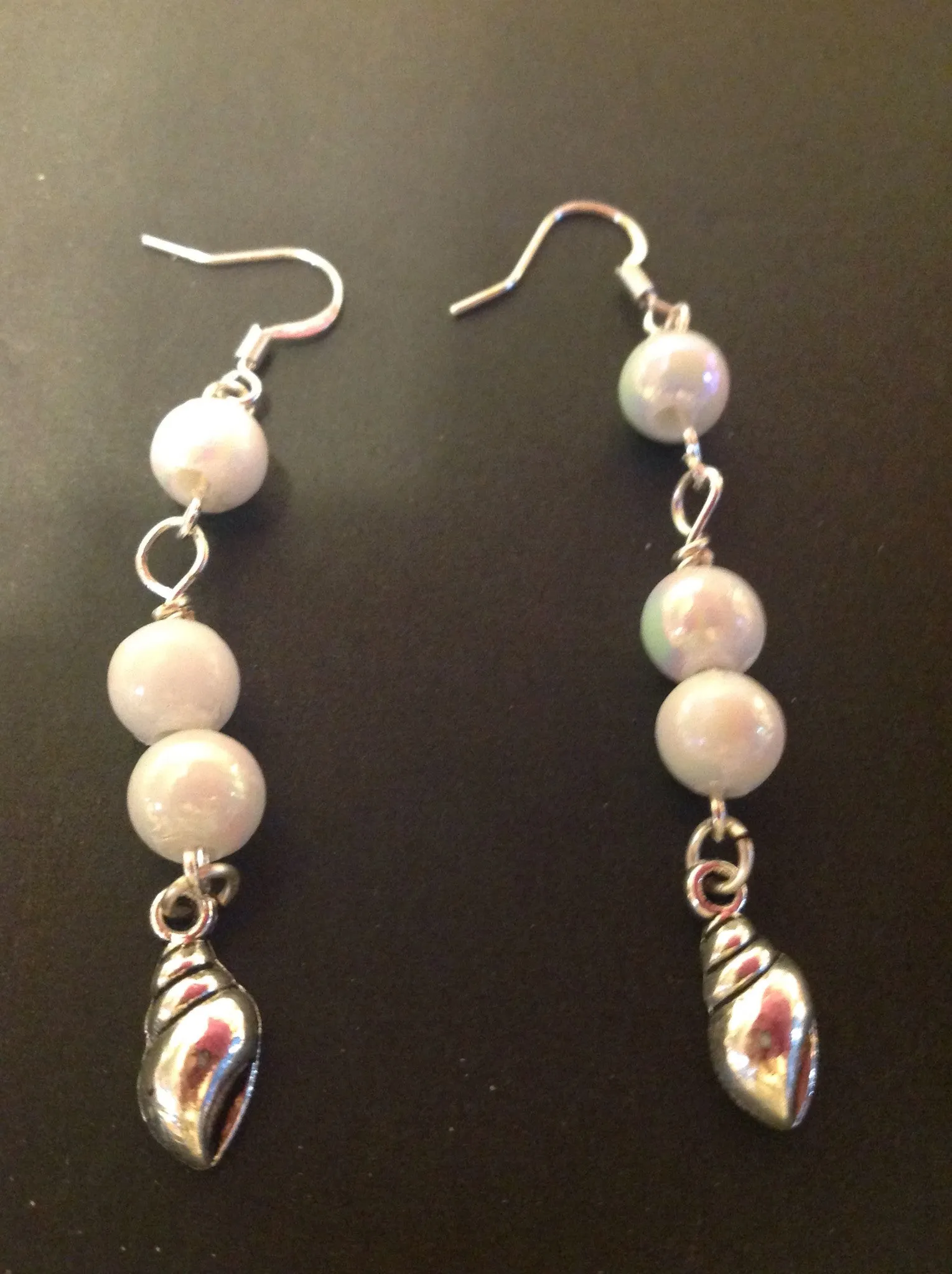 White pearl sea shell earrings