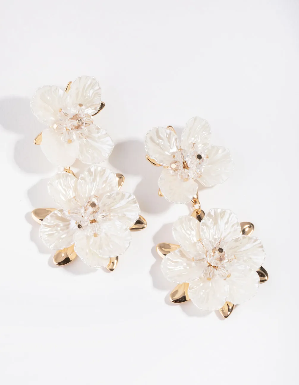 White Pearlised Flower Drop Earrings