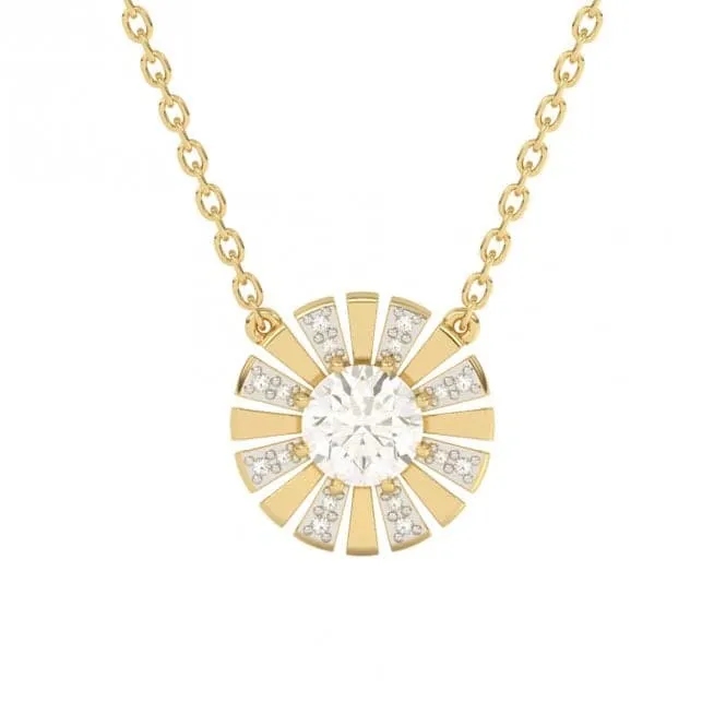 White Topaz Diamond Sunray Yellow Gold Necklace GN369C