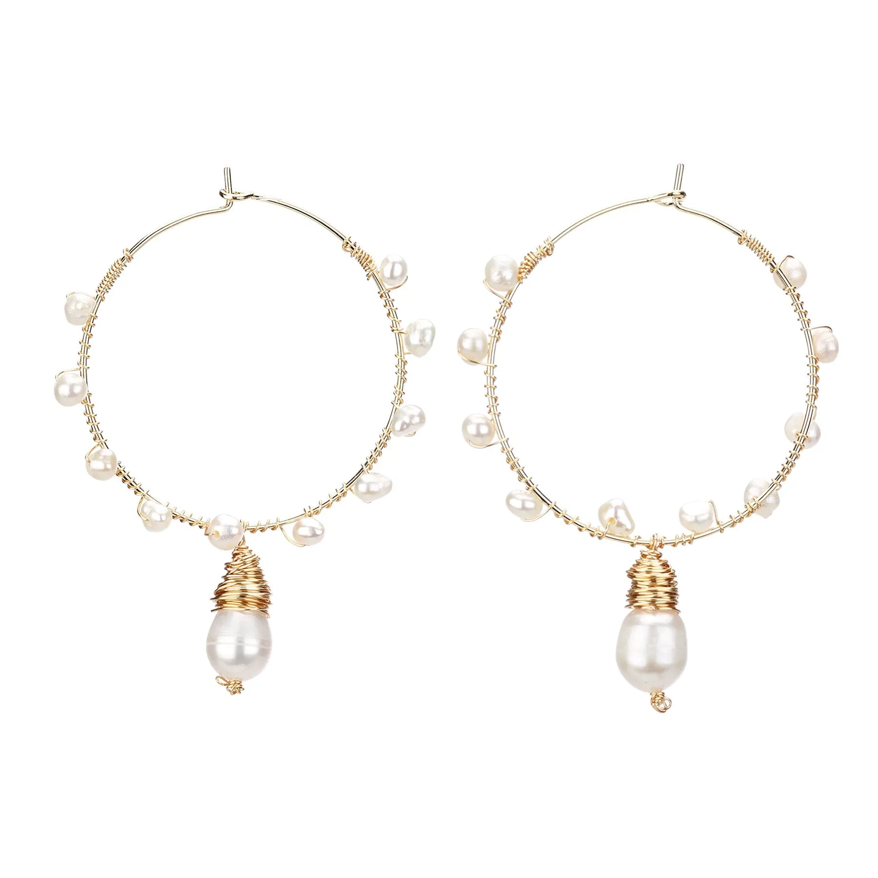 Wire Wrap Hoop Pearl Earrings