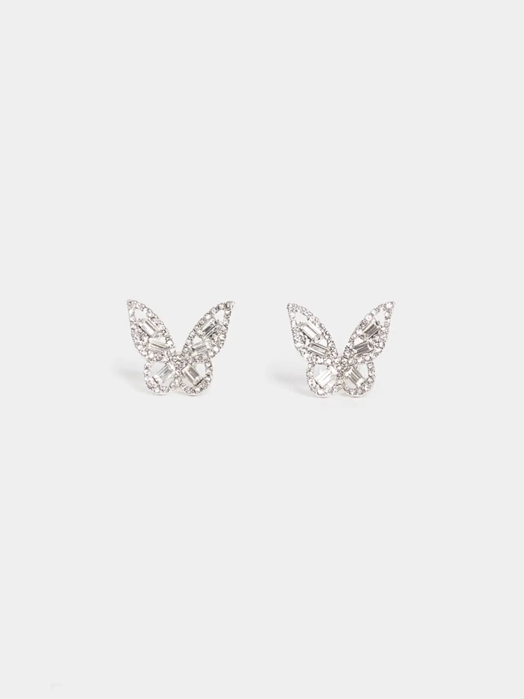 Yellow Chimes Earrings for Women and Girls White Stud Earrings for Women | Silver Toned Crystal Butterfly Shaped Stud Earrings | Birthday Gift for girls and women Anniversary Gift for Wife